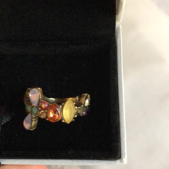 J. Crew multi-colored gold/brass tone with crystals ring, Crew quality ~firm. - Picture 4 of 7